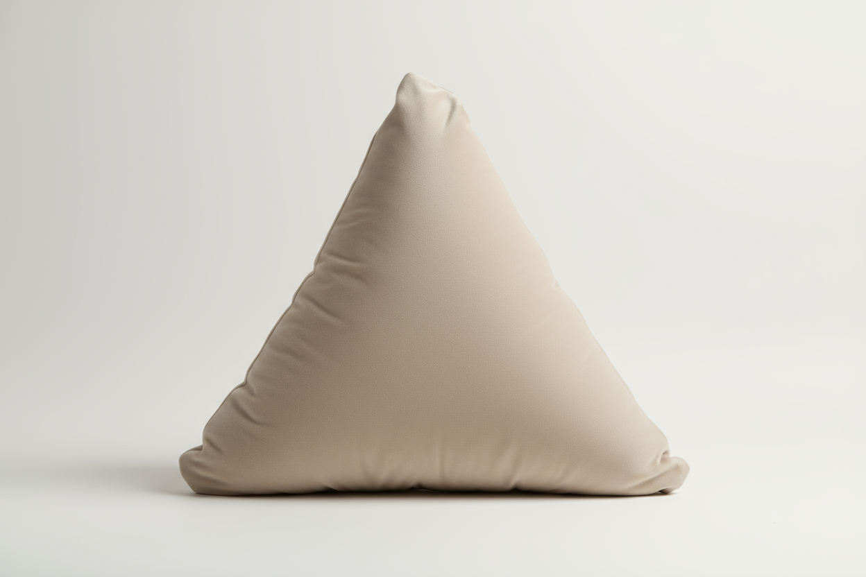 cushion insert in triangle, beige color, puffy and smooth